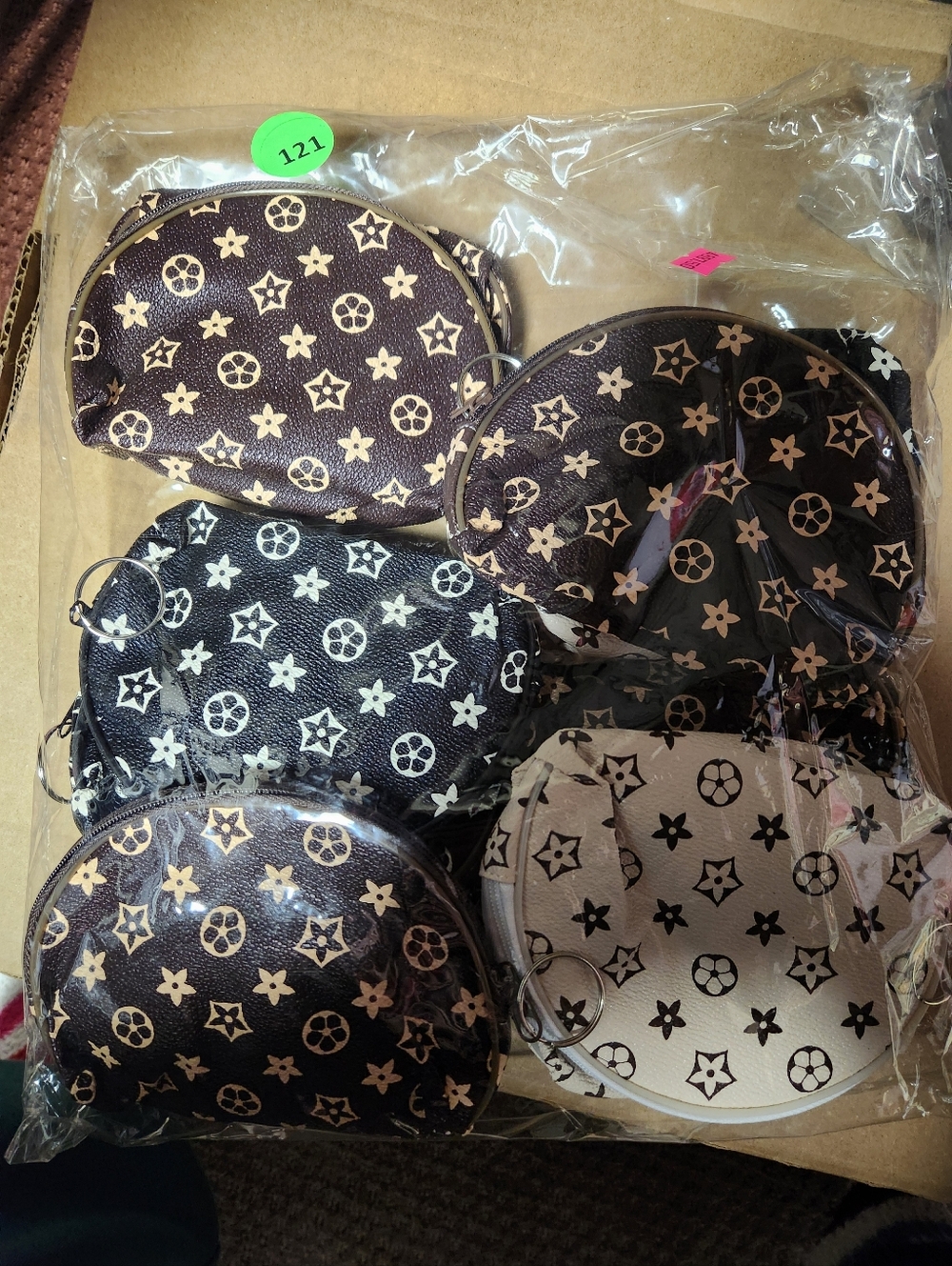 12 Piece Women’s Patterned Round Coin Pouch - Brown/Black/White